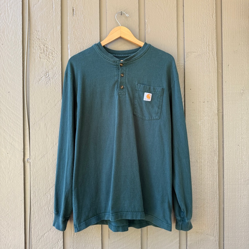Carhartt K128 Henley Shirt Mens Original Fit Pocket Long Sleeve Medium Green